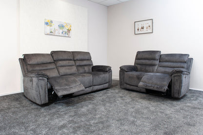 The “ Donald " Electric / Power Reclining Charcoal Grey Fabric 3 + 2 Seater Sofa Set - USB Charging & Drinks Tray Table Plus High Seating & Backrest Position | Couch |