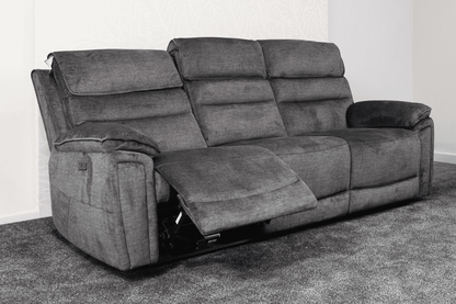 The “ Donald " Electric / Power Reclining Charcoal Grey Fabric 3 Seater Sofa - USB Charging & Drinks Tray Table Plus High Seating & Backrest Position | Couch |