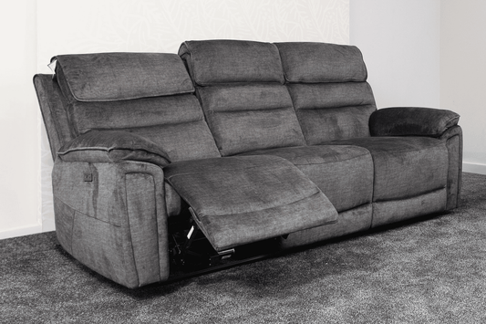 The “ Donald " Electric / Power Reclining Charcoal Grey Fabric 3 Seater Sofa - USB Charging & Drinks Tray Table Plus High Seating & Backrest Position | Couch |