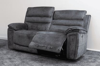 The “ Donald " Electric / Power Reclining Charcoal Grey Fabric 2 Seater Sofa - USB Charging | High Seating & Backrest Position | Couch |