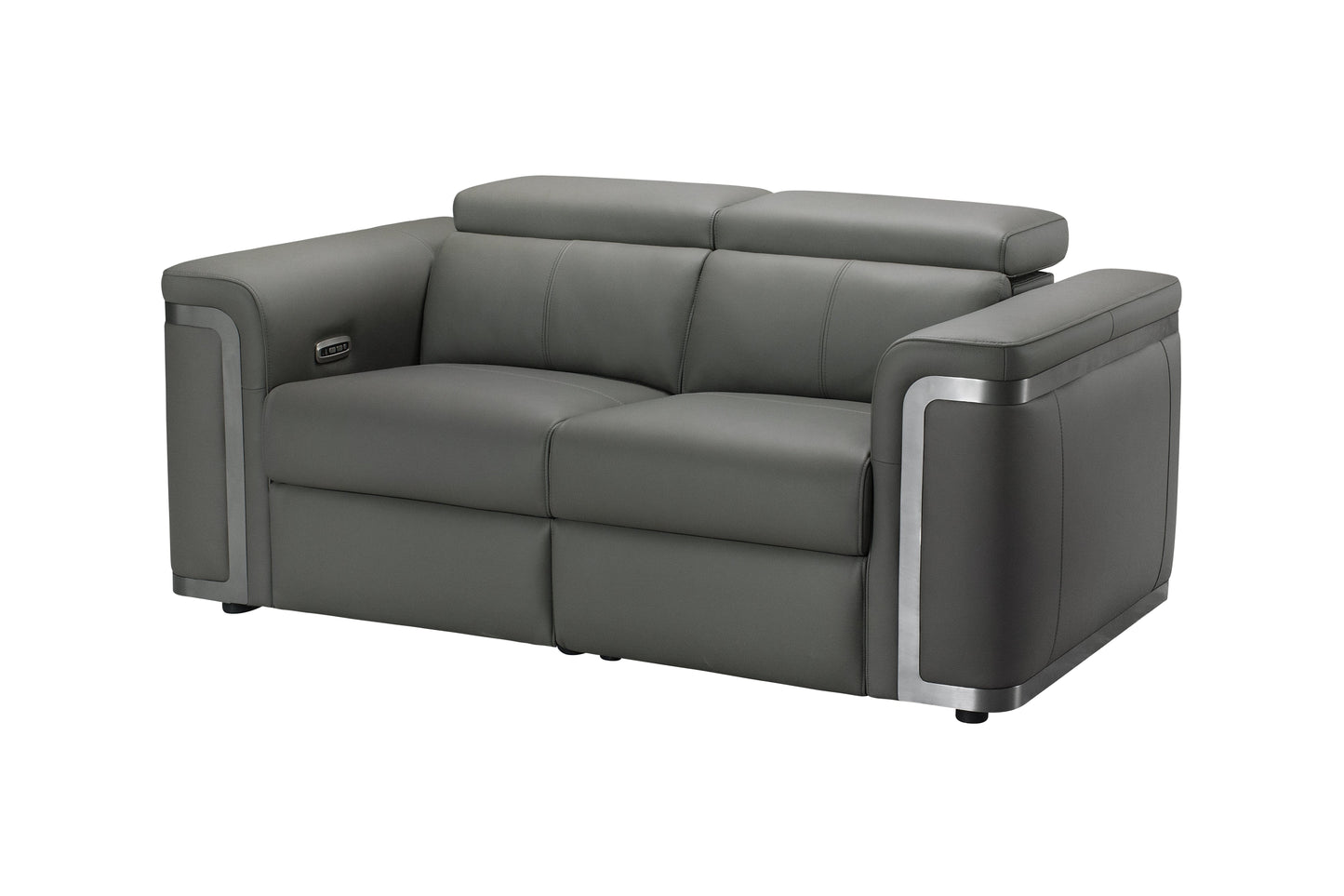 Plaza Top Grain Grey Leather Power Recliner 2 Seater Sofa Range with Adjustable Headrests