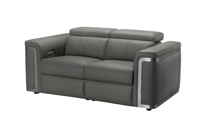 Plaza Top Grain Grey Leather Power Recliner 2 Seater Sofa Range with Adjustable Headrests