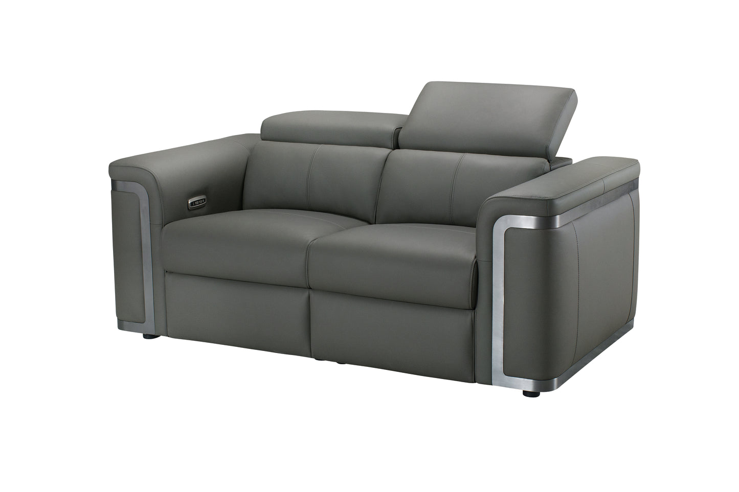 Plaza Top Grain Grey Leather Power Recliner 2 Seater Sofa Range with Adjustable Headrests