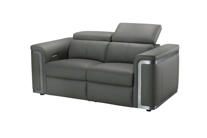 Plaza Top Grain Grey Leather Power Recliner 2 Seater Sofa Range with Adjustable Headrests