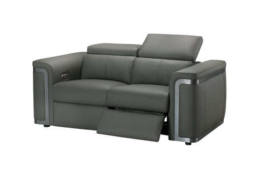 Plaza Top Grain Grey Leather Power Recliner 2 Seater Sofa Range with Adjustable Headrests
