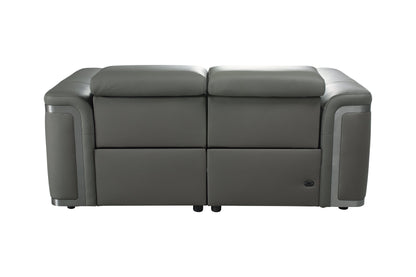 Plaza Top Grain Grey Leather Power Recliner 2 Seater Sofa Range with Adjustable Headrests