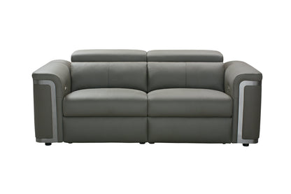 Plaza Top Grain Grey Leather Power Recliner 3 Seater Sofa with Adjustable Headrests
