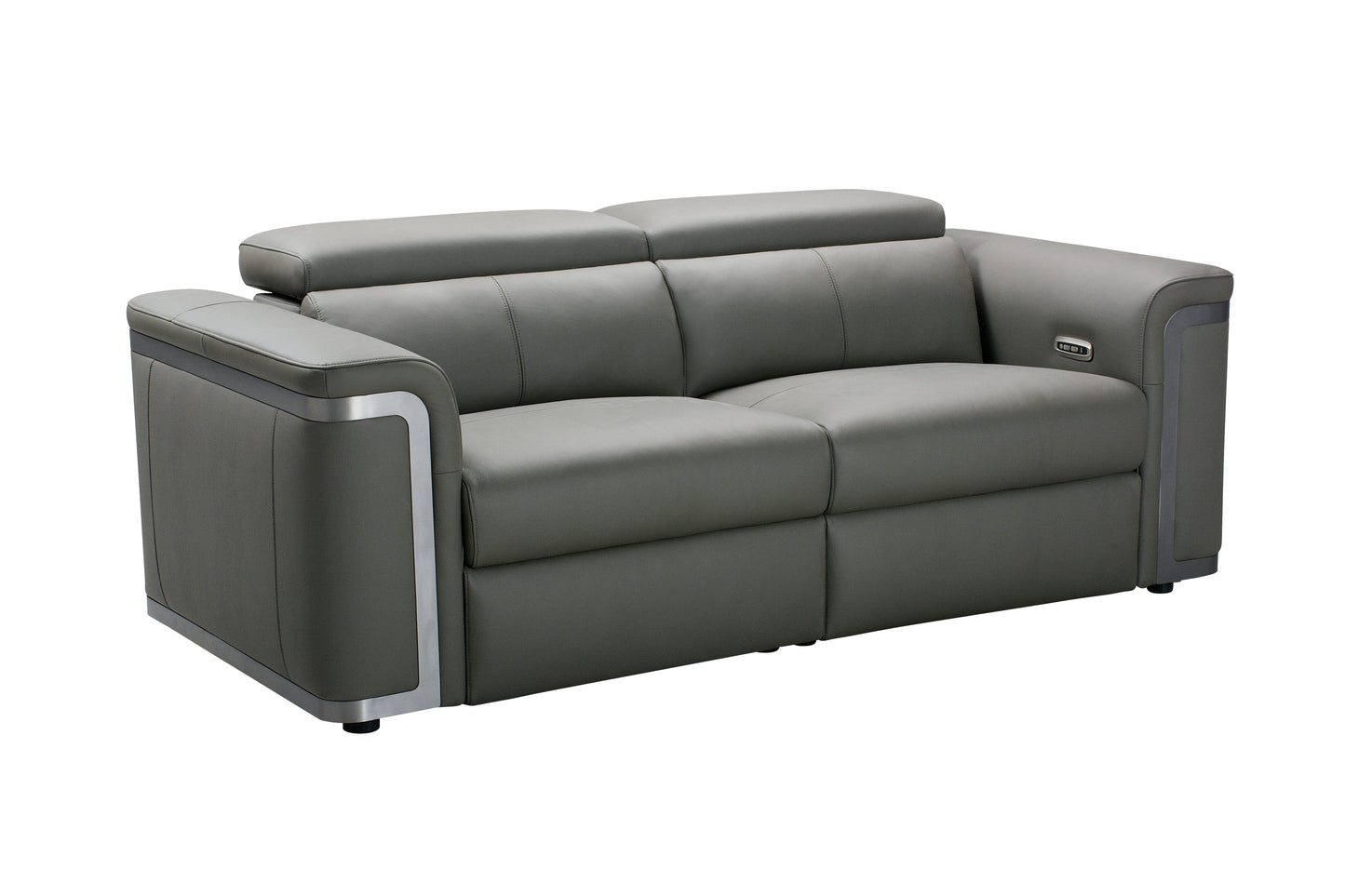 Plaza Top Grain Grey Leather Power Recliner 3 Seater Sofa with Adjustable Headrests