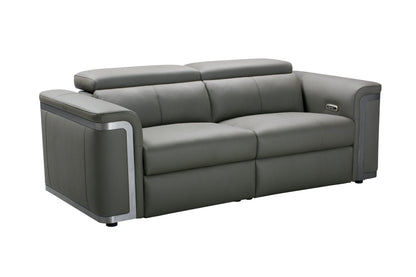 Plaza Top Grain Grey Leather Power Recliner 3 Seater Sofa with Adjustable Headrests