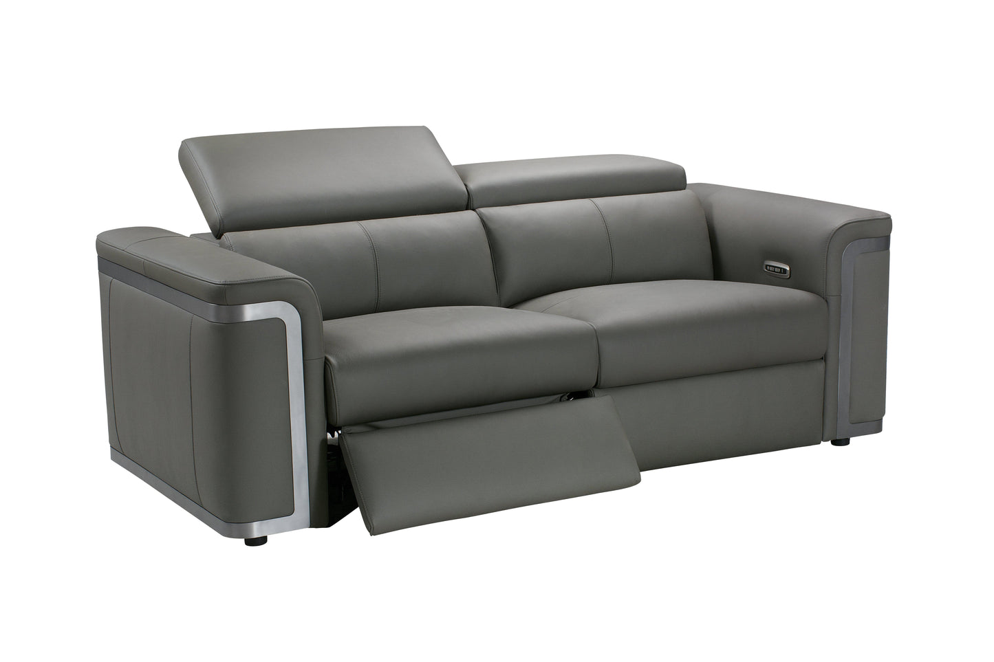 Plaza Top Grain Grey Leather Power Recliner 3 Seater Sofa with Adjustable Headrests