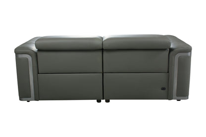 Plaza Top Grain Grey Leather Power Recliner 3 Seater Sofa with Adjustable Headrests