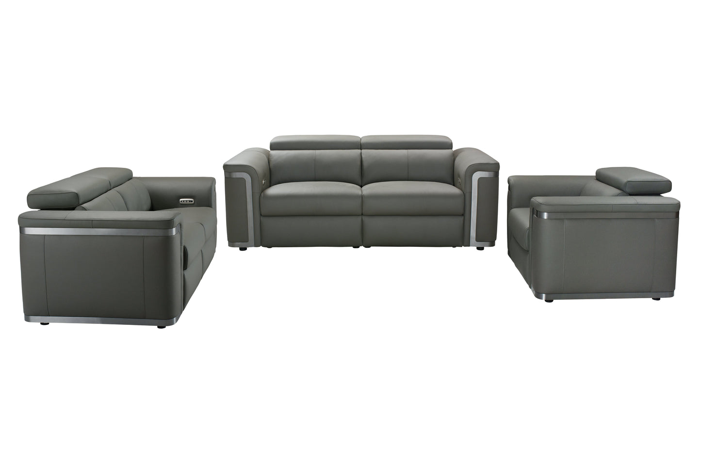 Plaza Top Grain Grey Leather Power Recliner Sofa Range with Adjustable Headrests