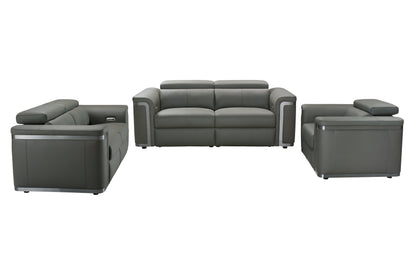 Plaza Top Grain Grey Leather Power Recliner Sofa Range with Adjustable Headrests