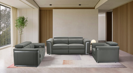 Plaza Top Grain Grey Leather Power Recliner Sofa Range with Adjustable Headrests
