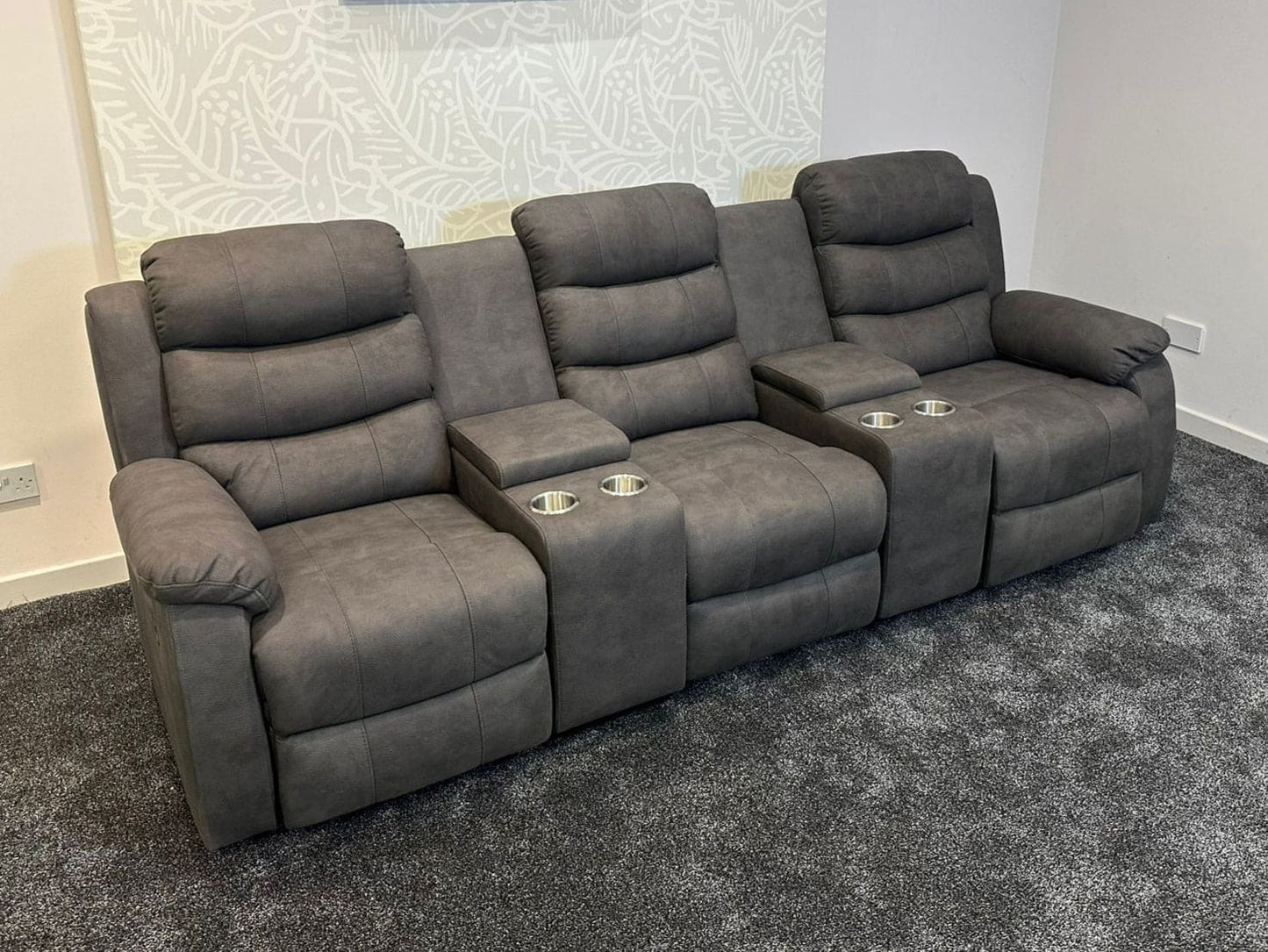 Willow Recliner Grey Leather 3 Seater + 2 Console Sofa
