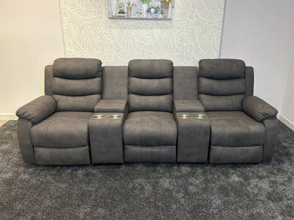 Willow Recliner Grey Leather 3 Seater + 2 Console Sofa