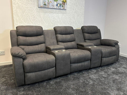 Willow Recliner Grey Leather 3 Seater + 2 Console Sofa