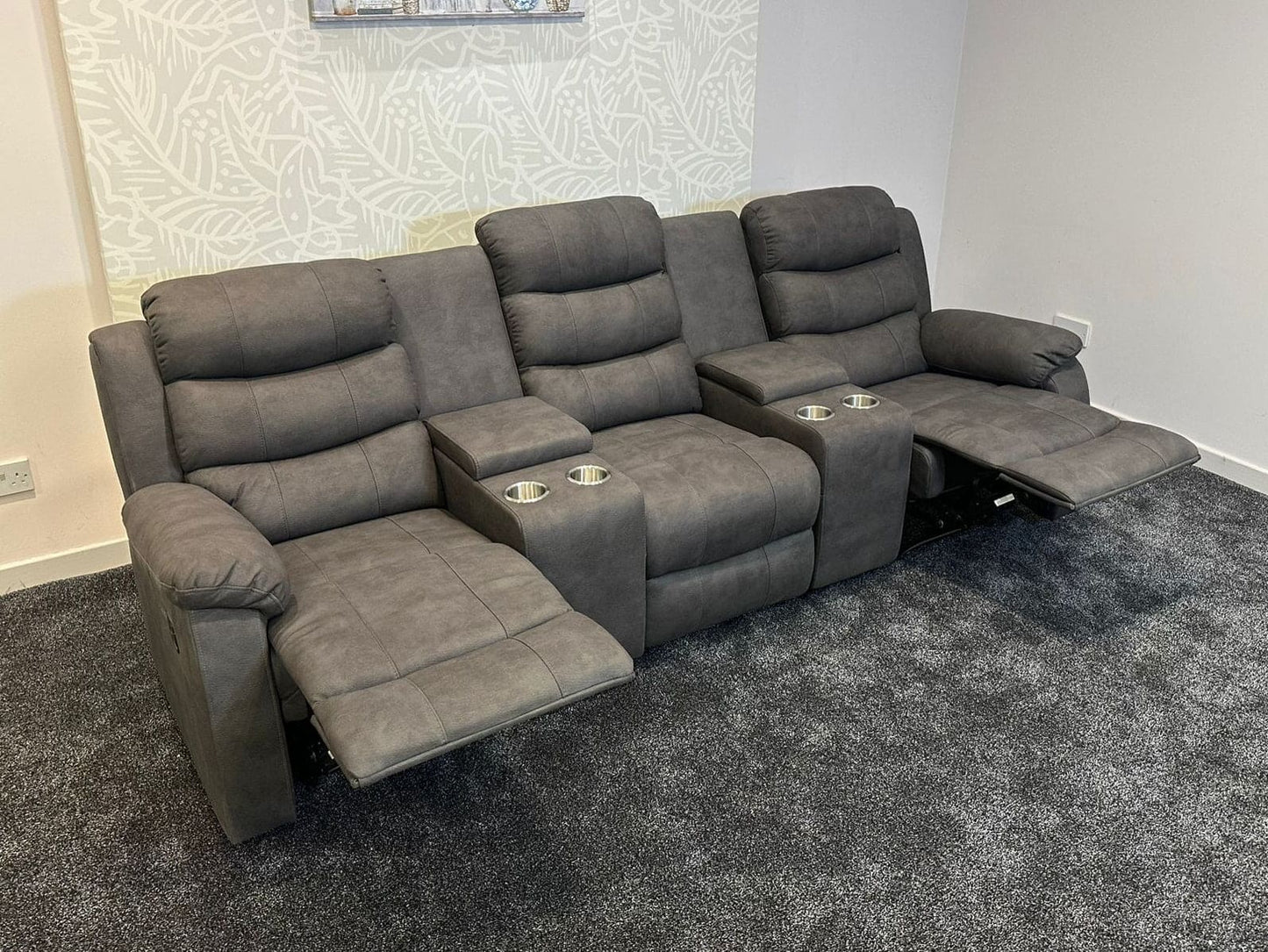 Willow Recliner Grey Leather 3 Seater + 2 Console Sofa