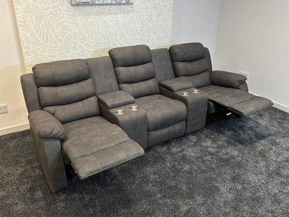 Willow Recliner Grey Leather 3 Seater + 2 Console Sofa