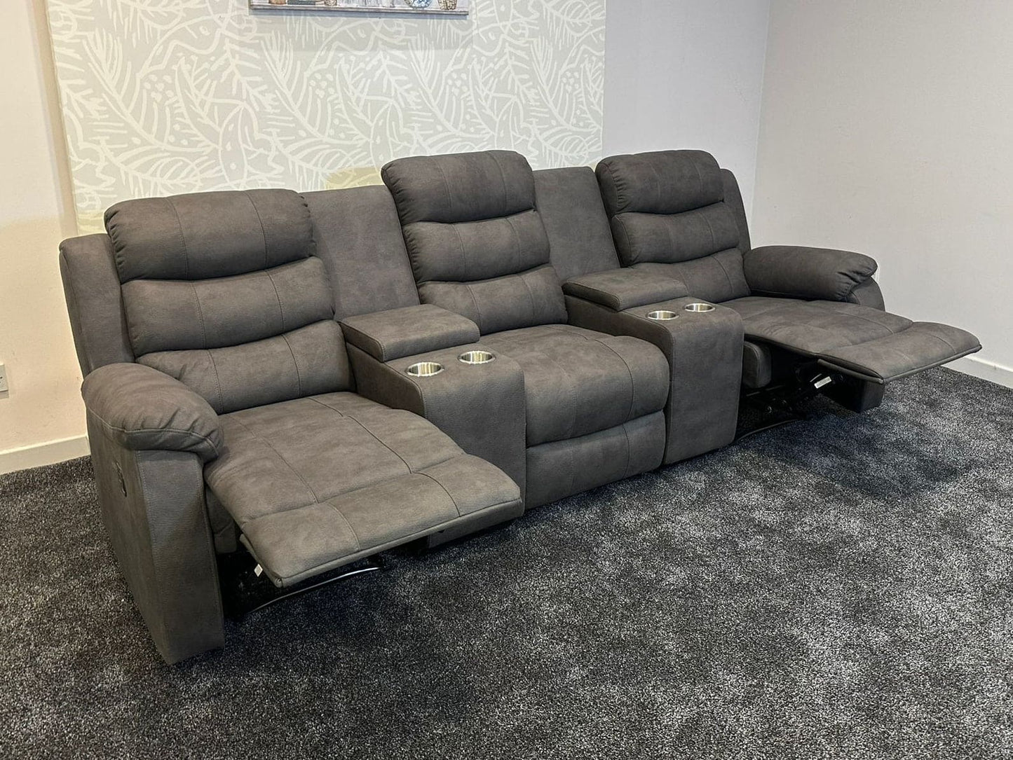 Willow Recliner Grey Leather 3 Seater + 2 Console Sofa