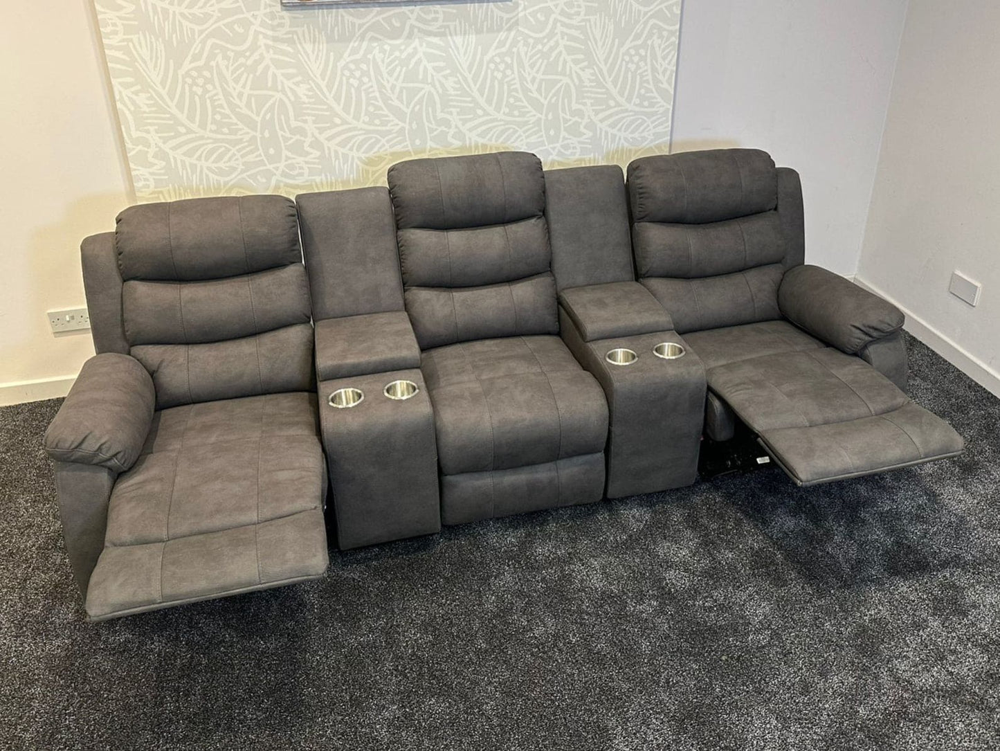 Willow Recliner Grey Leather 3 Seater + 2 Console Sofa