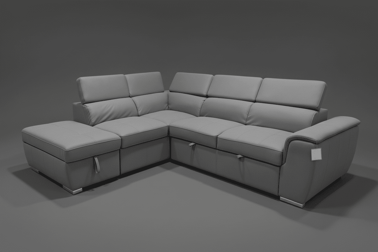 SOFA BED Sophia Grey Fabric LHF Corner Sofa Bed With Storage Footstool & Adjustable Headrests