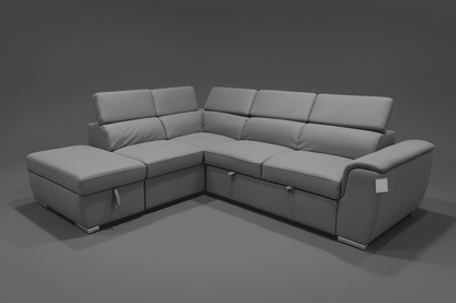 SOFA BED Sophia Grey Fabric LHF Corner Sofa Bed With Storage Footstool & Adjustable Headrests