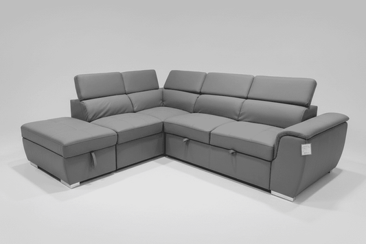 SOFA BED Sophia Grey Fabric LHF Corner Sofa Bed With Storage Footstool