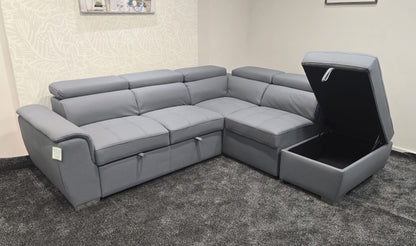SOFA BED Sophia Grey Fabric RHF Corner Sofa Bed With Storage Footstool