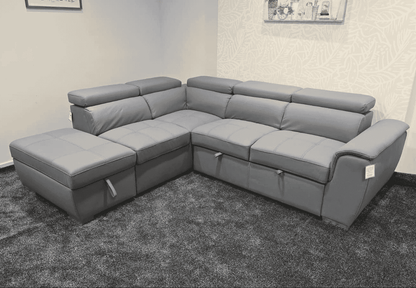 SOFA BED Sophia Grey Fabric LHF Corner Sofa Bed With Storage Footstool