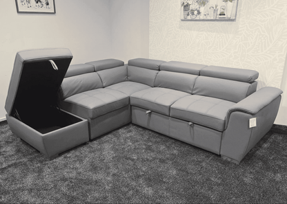 SOFA BED Sophia Grey Fabric LHF Corner Sofa Bed With Storage Footstool