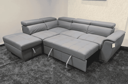 SOFA BED Sophia Grey Fabric LHF Corner Sofa Bed With Storage Footstool