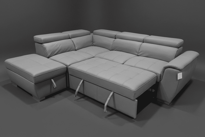 SOFA BED Sophia Grey Fabric LHF Corner Sofa Bed With Storage Footstool & Adjustable Headrests