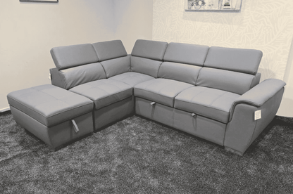 SOFA BED Sophia Grey Fabric LHF Corner Sofa Bed With Storage Footstool