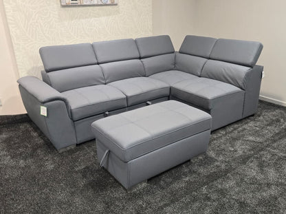 SOFA BED Sophia Grey Fabric RHF Corner Sofa Bed With Storage Footstool