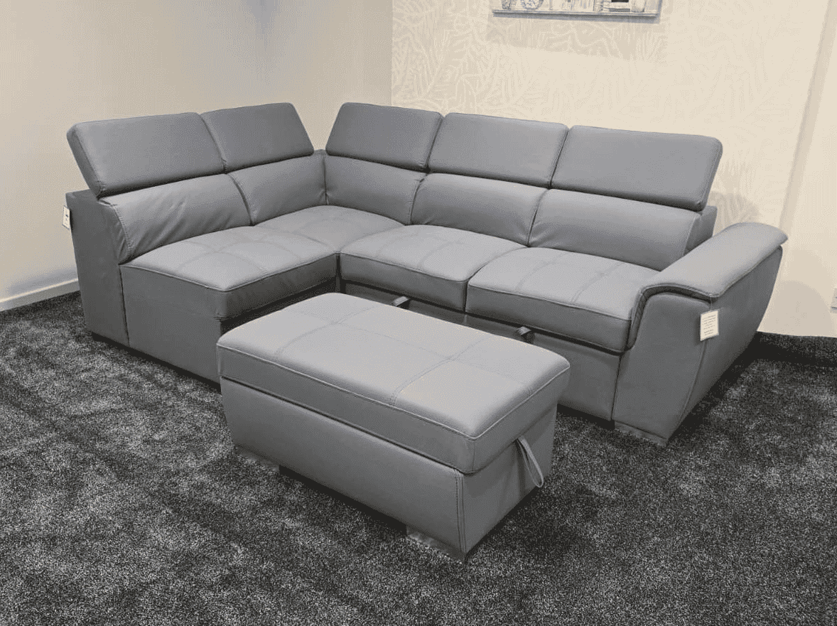 SOFA BED Sophia Grey Fabric LHF Corner Sofa Bed With Storage Footstool