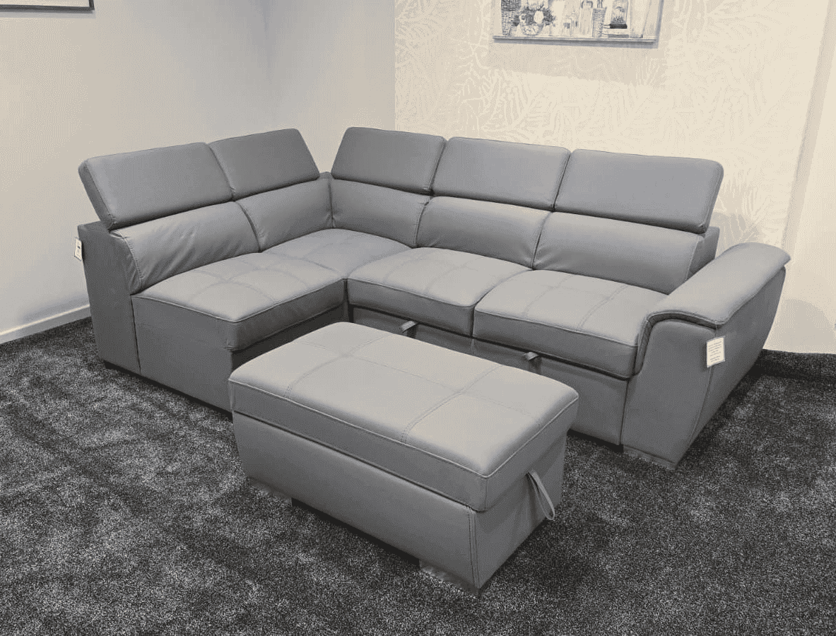 SOFA BED Sophia Grey Fabric LHF Corner Sofa Bed With Storage Footstool