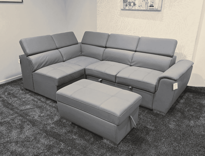 SOFA BED Sophia Grey Fabric LHF Corner Sofa Bed With Storage Footstool