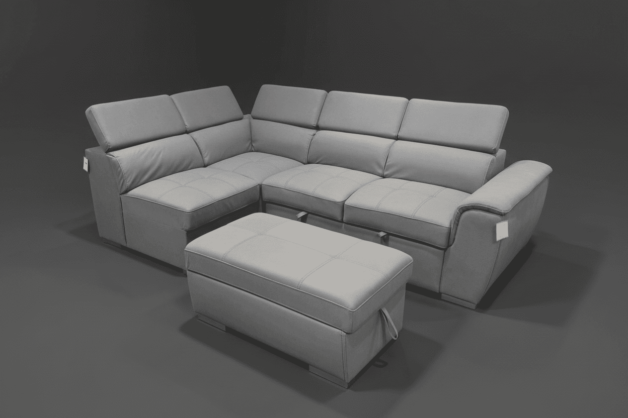SOFA BED Sophia Grey Fabric LHF Corner Sofa Bed With Storage Footstool & Adjustable Headrests