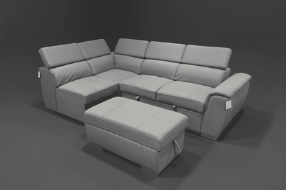 SOFA BED Sophia Grey Fabric LHF Corner Sofa Bed With Storage Footstool & Adjustable Headrests