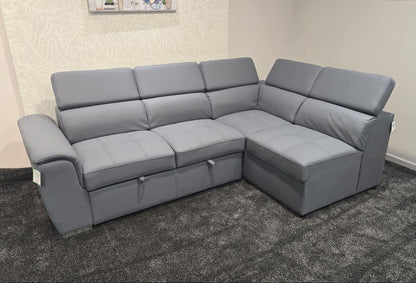 SOFA BED Sophia Grey Fabric RHF Corner Sofa Bed With Storage Footstool