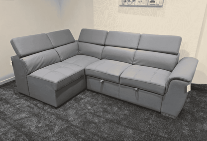SOFA BED Sophia Grey Fabric LHF Corner Sofa Bed With Storage Footstool