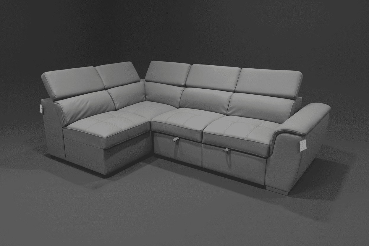 SOFA BED Sophia Grey Fabric LHF Corner Sofa Bed With Storage Footstool & Adjustable Headrests