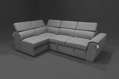 SOFA BED Sophia Grey Fabric LHF Corner Sofa Bed With Storage Footstool & Adjustable Headrests