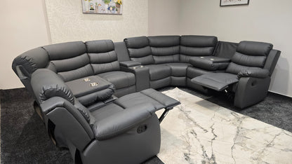 Lando Grey U Shape Corner Sofa With Drinks console & Fold down Tray Tables