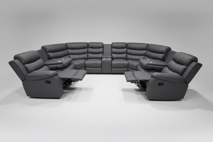 Lando Grey U Shape Corner Sofa With Drinks console & Fold down Tray Tables