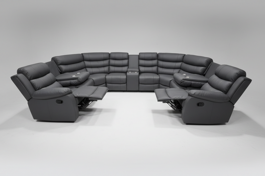 Lando Grey U Shape Corner Sofa With Drinks console & Fold down Tray Tables