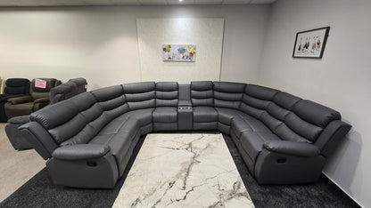 Lando Grey U Shape Corner Sofa With Drinks console & Fold down Tray Tables