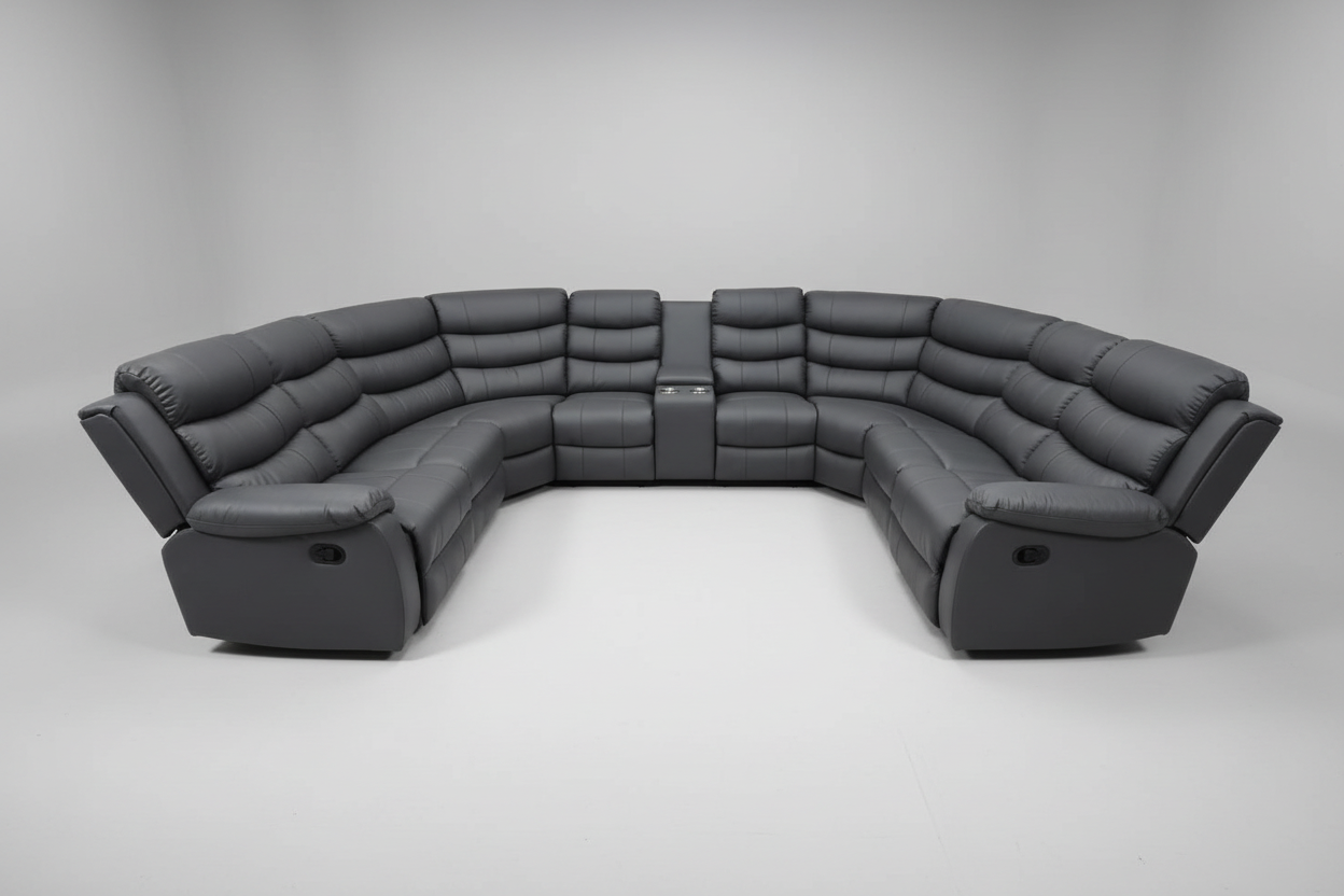 Lando Grey U Shape Corner Sofa With Drinks console & Fold down Tray Tables