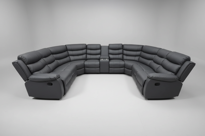 Lando Grey U Shape Corner Sofa With Drinks console & Fold down Tray Tables